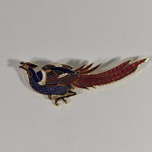 T.B.M. Cloisonne Enamel Pheasant Brooch Vintage Pin